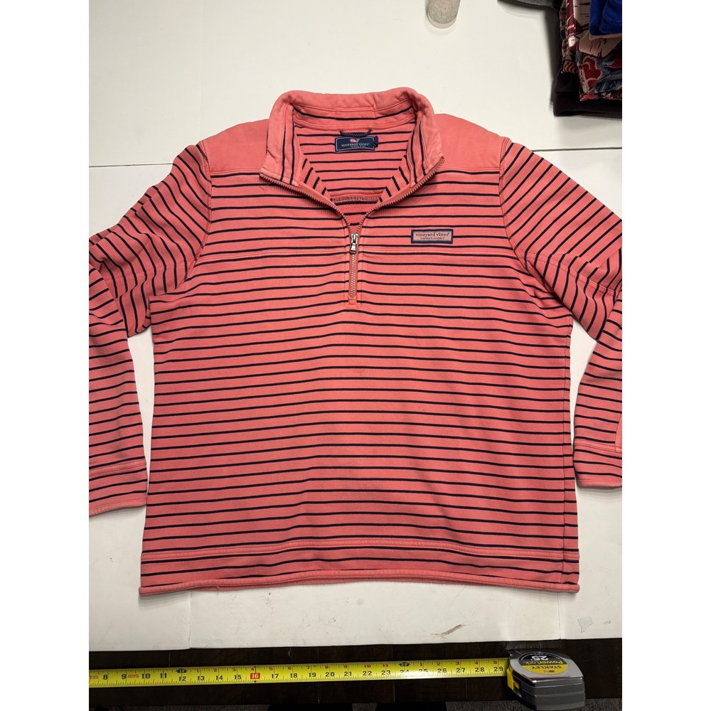 Vineyard Vines Mens Coral Navy Striped Quarter Zip Shep Shirt 1K001045 L